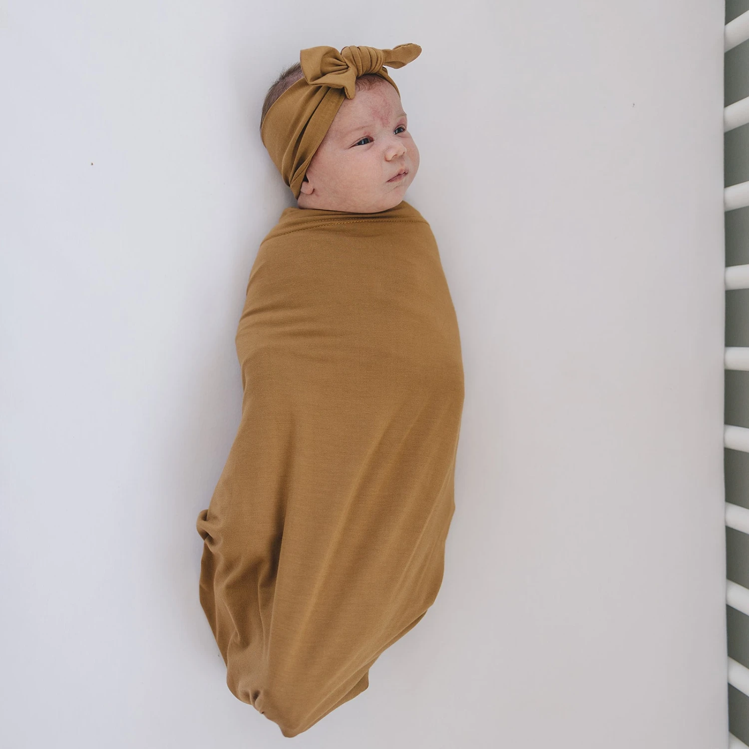 Mebie Baby Mustard Bamboo Swaddle Set with Hat or Head Wrap 7 Mebie Baby Mustard Bamboo Swaddle Set with Hat or Head Wrap - Image 5