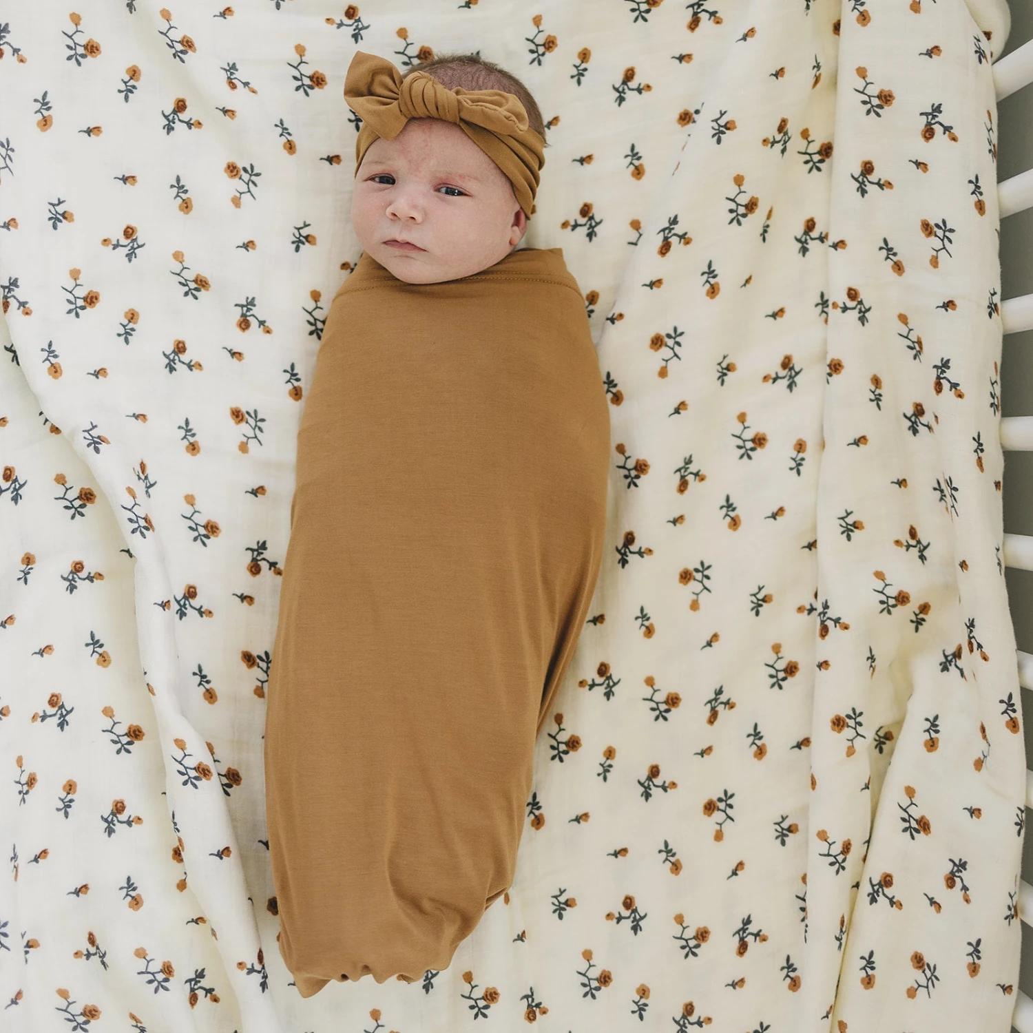 Mebie Baby Mustard Bamboo Swaddle Set with Hat or Head Wrap 8 Mebie Baby Mustard Bamboo Swaddle Set with Hat or Head Wrap - Image 6