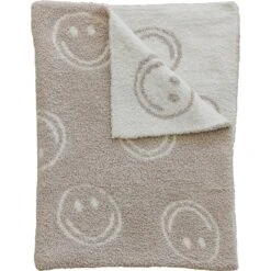 Smiley Taupe Ultra-Soft Plush Blanket - Lightweight Nursery & Home Throw -ROOLEE FASHION SHOP NEP 6283 websize