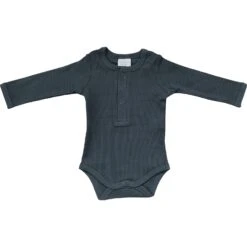 Charcoal Organic Snap Long Sleeve Ribbed Baby Bodysuit -ROOLEE FASHION SHOP NEP 6531 websize 2