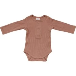Organic Cotton Ribbed Long Sleeve Baby Bodysuit - Dusty Rose -ROOLEE FASHION SHOP NEP 6533 websize 2