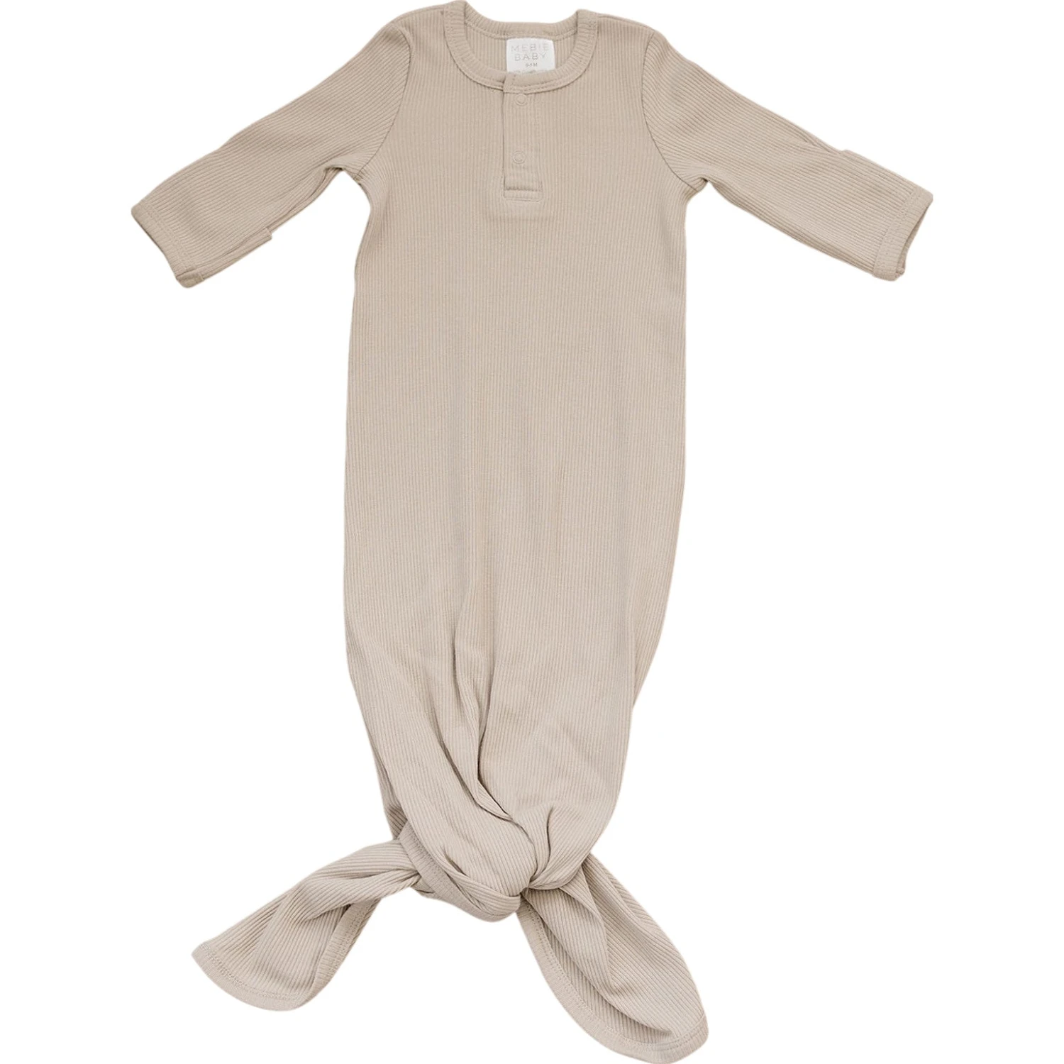 Organic Cotton Ribbed Knot Baby Gown - Oatmeal 5 Organic Cotton Ribbed Knot Baby Gown - Oatmeal - Image 3