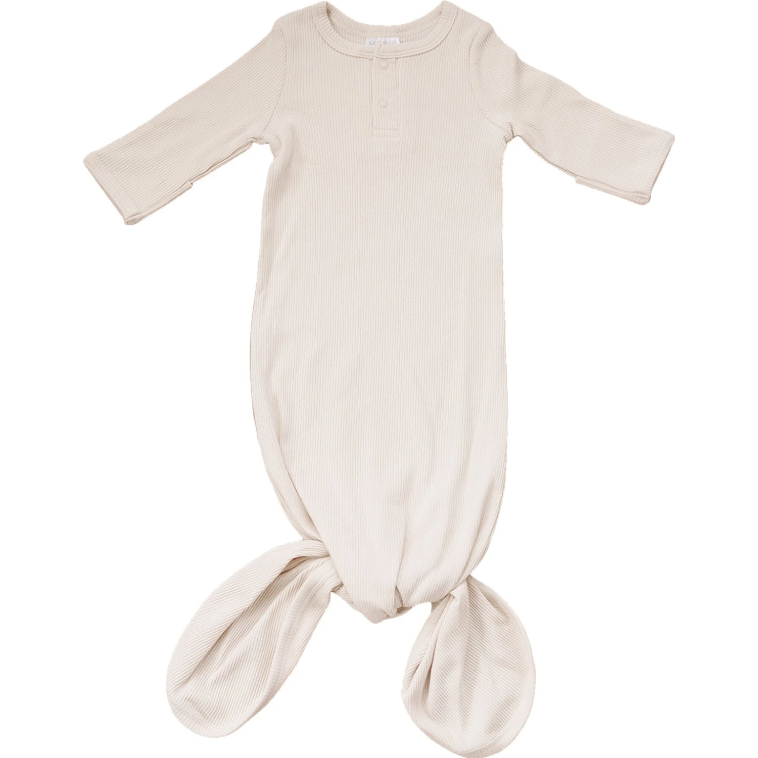 Organic Cotton Ribbed Knot Gown for Newborns - Vanilla 5 Organic Cotton Ribbed Knot Gown for Newborns - Vanilla - Image 3