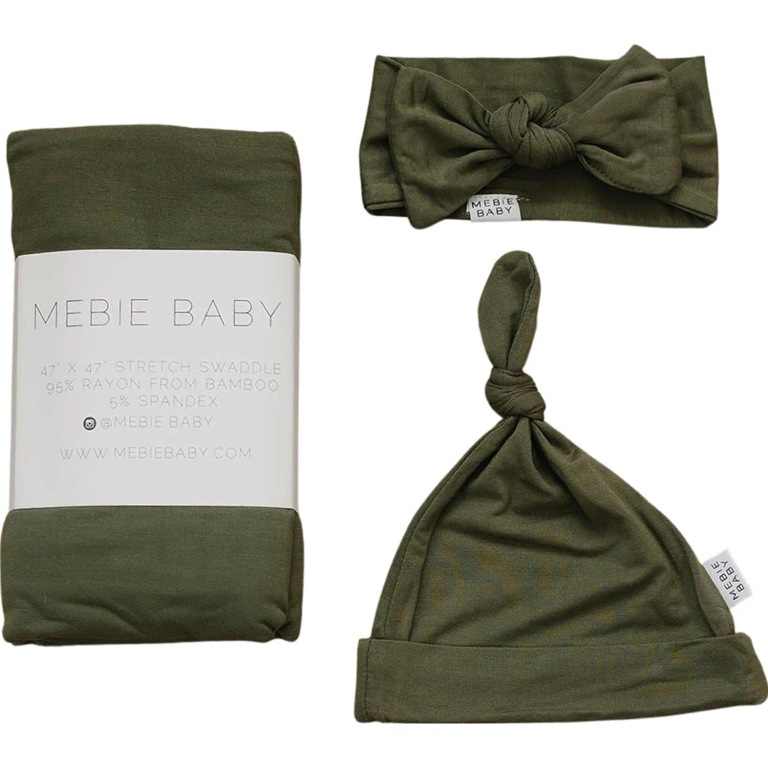 Mebie Baby Olive Bamboo Swaddle Set with Matching Hat or Head Wrap 5 Mebie Baby Olive Bamboo Swaddle Set with Matching Hat or Head Wrap - Image 3