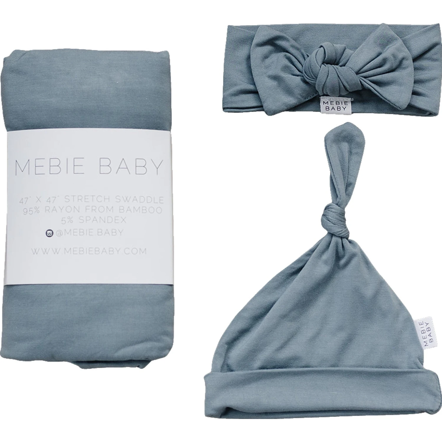 Mebie Baby Dusty Blue Bamboo Swaddle and Hat or Head Wrap Set 5 Mebie Baby Dusty Blue Bamboo Swaddle and Hat or Head Wrap Set - Image 3