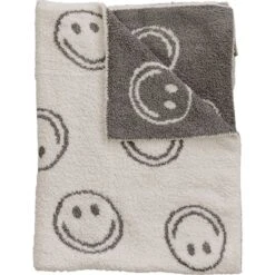 Charcoal Smiley Taupe Plush Blanket - Ultra-Soft Cozy Throw -ROOLEE FASHION SHOP NEP 8082 websize