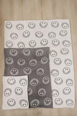 Charcoal Smiley Taupe Plush Blanket - Ultra-Soft Cozy Throw -ROOLEE FASHION SHOP NEP 8146 websize
