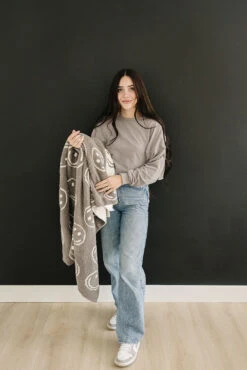 Charcoal Smiley Taupe Plush Blanket - Ultra-Soft Cozy Throw
