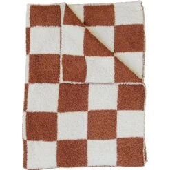 Rust Checkered Plush Blanket - Ultra-Soft Aesthetic Throw for Kids & Home -ROOLEE FASHION SHOP NEP 8262 websize