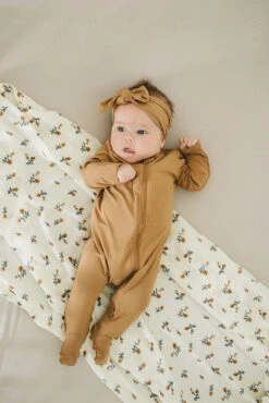 Mebie Baby Mustard Bamboo Zipper One-Piece Pajamas