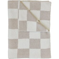 Ultra-Soft Taupe Checkered Plush Blanket for Nursery and Home -ROOLEE FASHION SHOP NEP 8286 websize