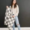 Checkered Plush Blanket - Ultra Soft Charcoal Throw for All Ages -ROOLEE FASHION SHOP NEP 8758 websize