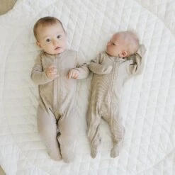 Oatmeal Organic Cotton Ribbed Double Zipper Baby Footie Pajamas -ROOLEE FASHION SHOP NEP 9248 2 websize