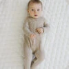 Oatmeal Organic Cotton Ribbed Double Zipper Baby Footie Pajamas -ROOLEE FASHION SHOP NEP 9262 websize