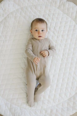 Oatmeal Organic Cotton Ribbed Double Zipper Baby Footie Pajamas