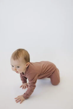 Dusty Rose Organic Cotton Ribbed Baby Zipper Footie Pajamas -ROOLEE FASHION SHOP NEP 9328 websize