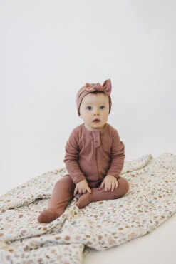 Dusty Rose Organic Cotton Ribbed Baby Zipper Footie Pajamas