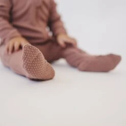 Dusty Rose Organic Cotton Ribbed Baby Zipper Footie Pajamas -ROOLEE FASHION SHOP NEP 9719 websize