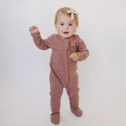 Dusty Rose Organic Cotton Ribbed Baby Zipper Footie Pajamas -ROOLEE FASHION SHOP NEP 9730 2 websize