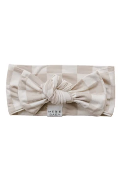 Taupe Checkered Bamboo Head Wrap for Newborns & Kids