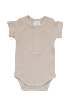 Oatmeal Organic Cotton Ribbed Snap Bodysuit for Babies