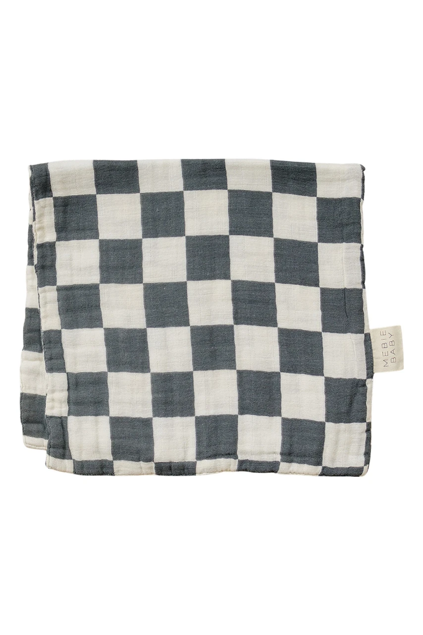 Mebie Baby Charcoal Checkered Muslin Burp Cloth 4 Mebie Baby Charcoal Checkered Muslin Burp Cloth - Image 2