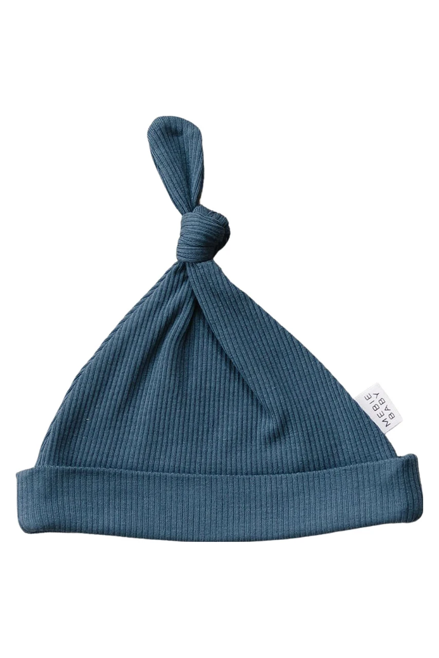 Mebie Baby Navy Organic Ribbed Newborn Knot Hat 4 Mebie Baby Navy Organic Ribbed Newborn Knot Hat - Image 2