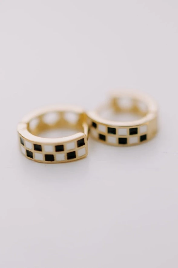 Black & White Checkered Huggie Hoops for Sensitive Ears 4 Black & White Checkered Huggie Hoops for Sensitive Ears - Image 2
