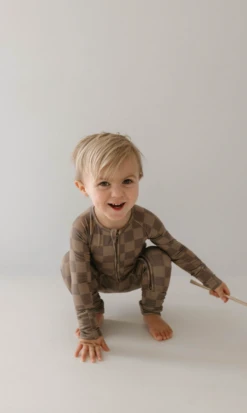 Forever French Baby Faded Brown Checkerboard Bamboo Zip Pajamas -ROOLEE FASHION SHOP Screenshot2024 01 01at12.22.36PM