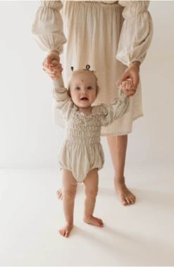 Premium Long Sleeve Linen Baby Romper - Natural Flax Jumpsuit