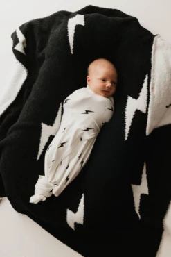 Soft Bamboo Infant Swaddle - White & Black Lightning Bolt Print -ROOLEE FASHION SHOP Screenshot2024 02 08at2.54.25PM