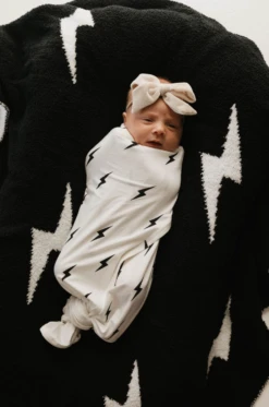 Soft Bamboo Infant Swaddle - White & Black Lightning Bolt Print