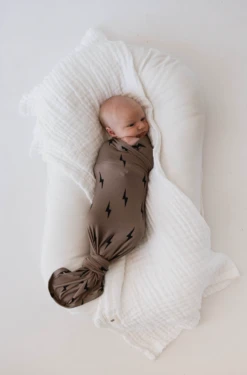 Soft Bamboo Baby Swaddle Blanket - Brown & Black Bolt Design