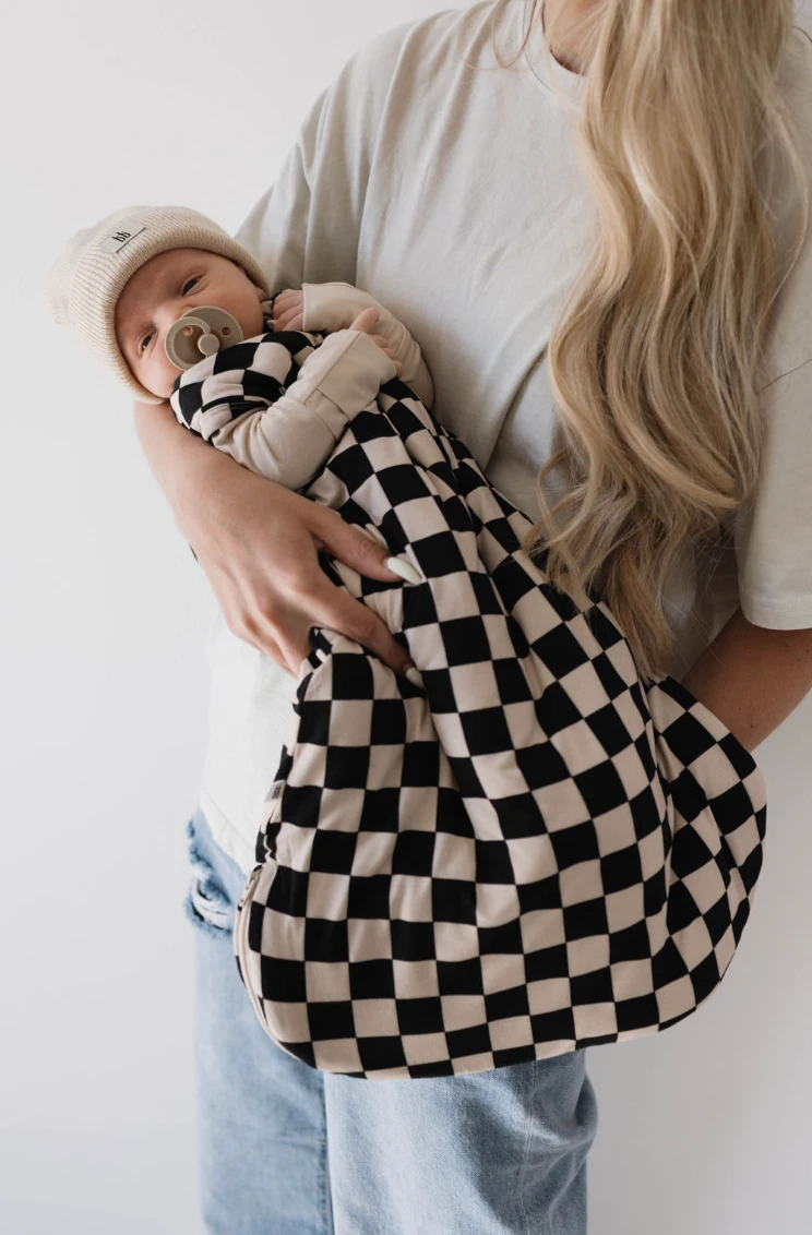 Bamboo Baby Sleep Sack | Black Checkerboard Wearable Blanket 6 Bamboo Baby Sleep Sack | Black Checkerboard Wearable Blanket - Image 4