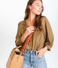 Fawn Design Braided Messenger Strap in Saddle -ROOLEE FASHION SHOP Set2FW20Model 17