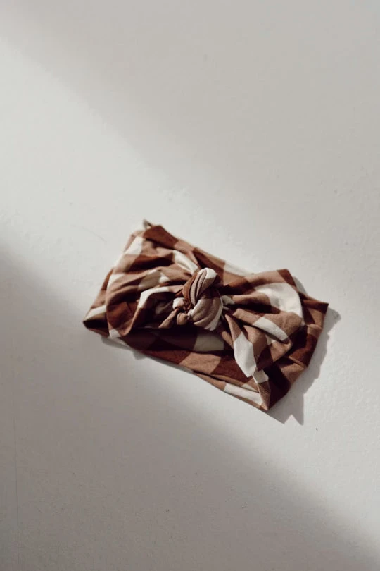 Bamboo Gingham Baby Head Wrap - Adjustable Soft Bow Headband 3 Bamboo Gingham Baby Head Wrap - Adjustable Soft Bow Headband