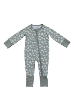 Soft Bamboo Daisy Baby Pajamas - Double Zipper Footed Sleeper