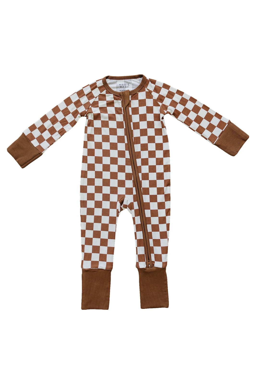 Mebie Baby Rust Checkered Ribbed Bamboo Zipper Pajamas 3 Mebie Baby Rust Checkered Ribbed Bamboo Zipper Pajamas
