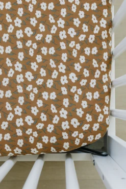 Mustard Floral Bamboo Stretch Crib Sheet - Soft & Breathable Nursery Bedding