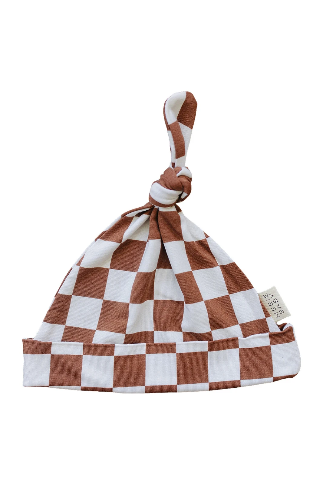 Newborn Bamboo Knot Hat - Soft Rust Checkered Baby Cap 3 Newborn Bamboo Knot Hat - Soft Rust Checkered Baby Cap