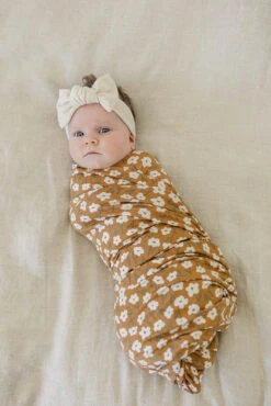Mebie Baby Mustard Floral Bamboo Stretch Swaddle -ROOLEE FASHION SHOP Z4A0612 websize