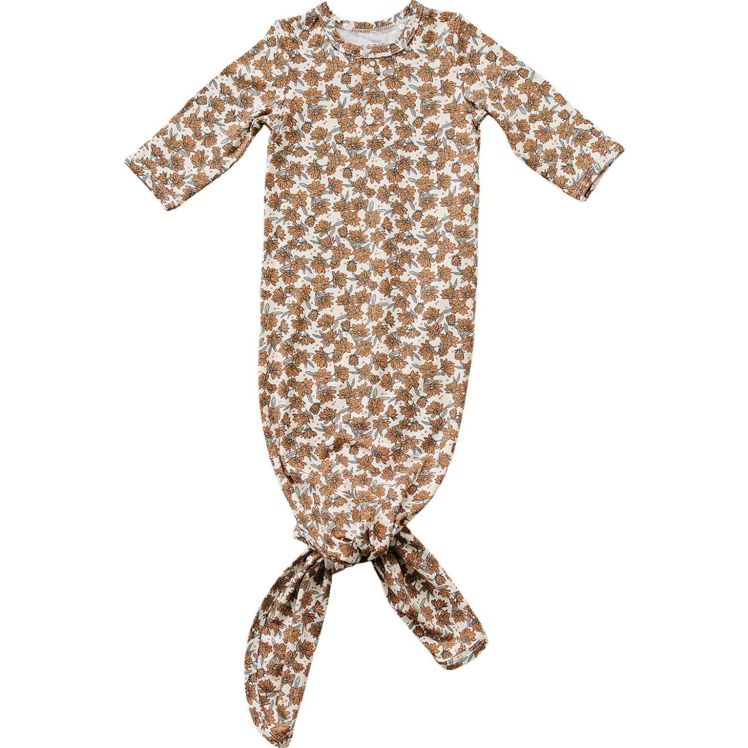 Bamboo Knot Gown for Newborns - Cream Magnolia Ultra Soft Baby Sleeper 5 Bamboo Knot Gown for Newborns - Cream Magnolia Ultra Soft Baby Sleeper - Image 3