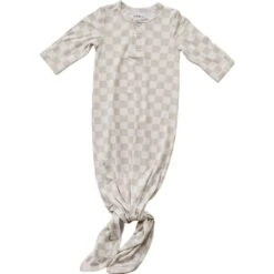 Taupe Checkered Bamboo Knot Gown - Ultra-Soft Newborn Sleeper -ROOLEE FASHION SHOP Z4A5599 websize 16cf1ade 35b4 432d bcfc dcf64f04fbaa