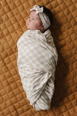 Bamboo Stretch Swaddle Blanket - Taupe Checkered Newborn Wrap