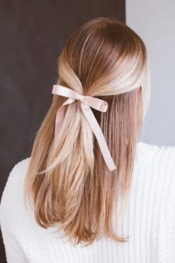 Pale Blush Satin Hair Bow Clip - Elegant Abbey Ribbon Accessory