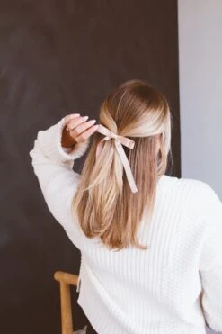 Pale Blush Satin Hair Bow Clip - Elegant Abbey Ribbon Accessory -ROOLEE FASHION SHOP abbey bow clip clips 757817