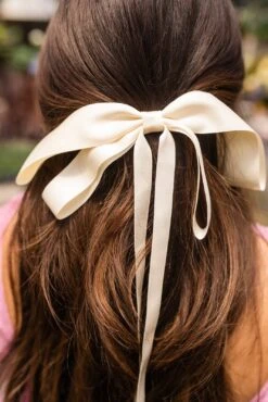 Addison Long Ribbon Bow Barrette in Cream