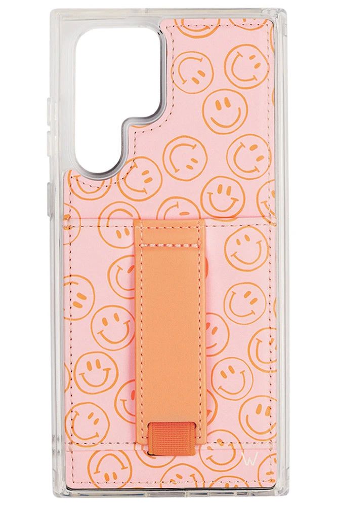 All Smiles Pink & Peach Smiley Face Wallet Phone Case with Finger Strap 16 All Smiles Pink & Peach Smiley Face Wallet Phone Case with Finger Strap - Image 14