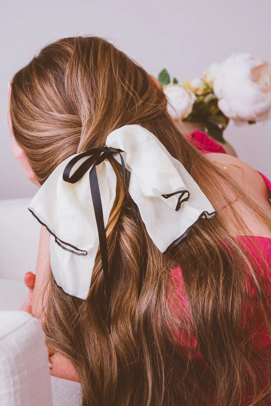 Athena Cream Chiffon and Satin Bow Hair Clip with Ribbon Tail 3 Athena Cream Chiffon and Satin Bow Hair Clip with Ribbon Tail