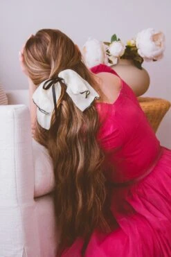 Athena Cream Chiffon and Satin Bow Hair Clip with Ribbon Tail 7 Athena Cream Chiffon and Satin Bow Hair Clip with Ribbon Tail -ROOLEE FASHION SHOP athena bow clip clips 699148